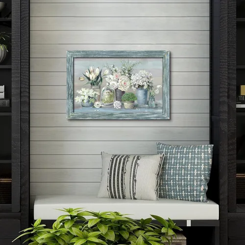 Miniatura 4 de Arte de pared enmarcado floral abstracto, pintura de flores blancas rústicas, ramo botánico en jarrón, impresiones de plantas, obras de arte