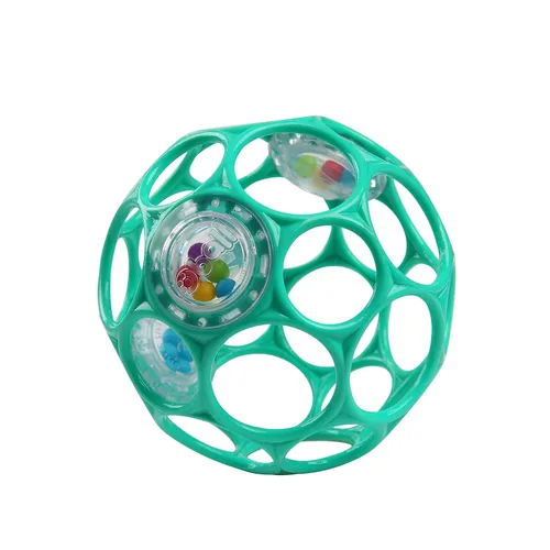 Bright Starts Oball - Sonajero fácil de agarrar sin BPA, juguete infantil en color verde azulado, edad recién nacido y más, 4 pulgadas