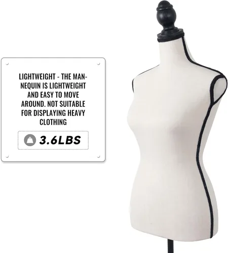 Miniatura 5 de Cuerpo de maniquí femenino, maniquí para coser con forma de torso y soporte de trípode ajustable, maniquí para joyería y vestidos de costureras