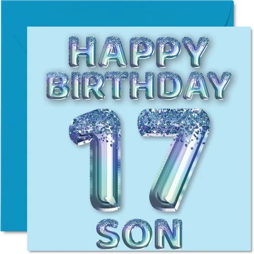 Miniatura 159 de Stuff4 Tarjeta de primer cumpleaños para niños, globo de fiesta con purpurina azul, tarjetas de feliz cumpleaños para niño de 1 año, nieto, hijo, 57