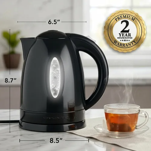 Miniatura 6 de OVENTE Hervidor Eléctrico, 1.7L Calentador de Agua de Ebullición Rápida para Café o Té, Libre de BPA con Indicador de Nivel de Agua, Apagado
