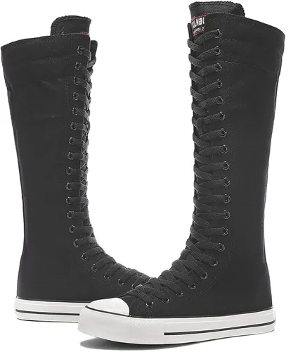 Miniatura 2 de Zapatillas altas de lona con cordones hasta la rodilla para mujer