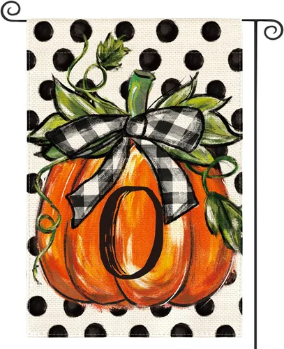 Miniatura 11 de AVOIN colorlife Bandera de jardín con monograma de otoño con letra G, diseño de calabaza, de 12 x 18 pulgadas, doble cara exterior, pequeña