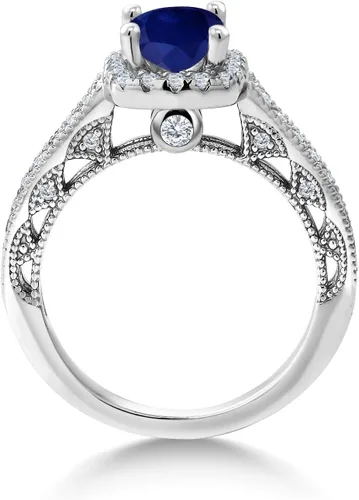 Miniatura 54 de Gem Stone King Anillo de compromiso de plata de ley 925 de 0.236 in con piedra natal y zafiro blanco creado con acento Anillo de compromiso