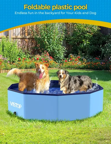Miniatura 7 de VISTOP Piscina grande plegable para perros, piscina portátil de plástico duro para perros, gatos y niños, piscina infantil plegable para baño