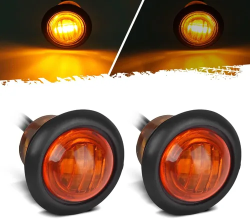 Partsam 2 piezas de 3/4" Luz LED de marcador ámbar mini, luz de alerón de distancia, señal de giro, 3 cables, 12V