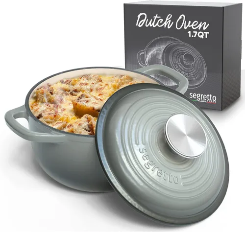 Miniatura 27 de Segretto Cookware Horno holandés de hierro fundido esmaltado, 6 cuartos de galón, verde claro Verde Chiaro (verde claro)