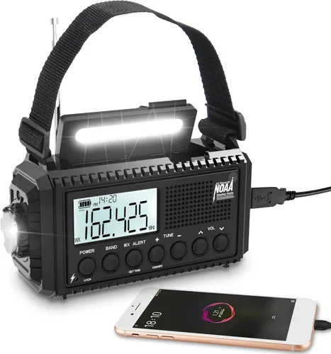 Miniatura 11 de Mesqool 12000 Radio de emergencia, radio meteorológica digital automática NOAA/AM/FM/SW con batería de respaldo, manivela con linterna, cargador