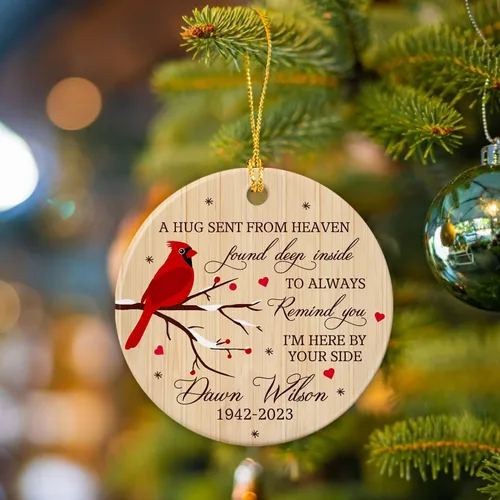 Miniatura 5 de Adorno de Navidad cardenal rojo conmemorativo personalizado, adorno de cerámica cardenal enviado del cielo, adorno de recuerdo para la pérdida de un