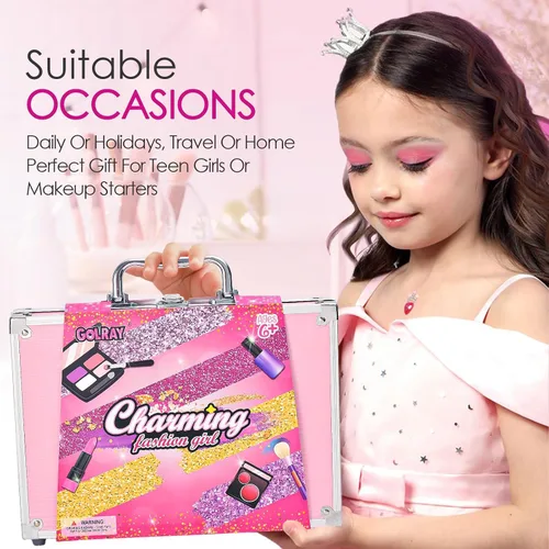 Miniatura 7 de Golray - Kit de maquillaje infantil para niñas, juego de maquillaje para principiantes con maleta, palets de sombra de ojos, lápiz labial, juego