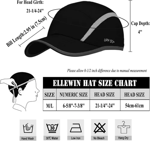 Miniatura 69 de ELLEWIN Gorra de béisbol unisex UPF 50 sin estructura, con pico grande y plegable