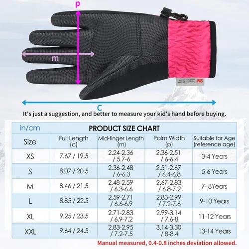Miniatura 6 de Achiou Guantes de esquí para niños, guantes de nieve impermeables de invierno para niños, guantes de snowboard cálidos para pantalla táctil