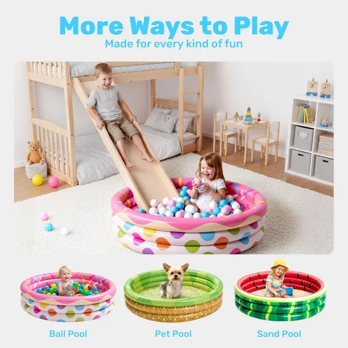Miniatura 7 de Paquete de 3 piscinas inflables para niños de 45 x 10 pulgadas, sandía, piña y cupcakes para niños de temporada y diversión de temporada, piscina