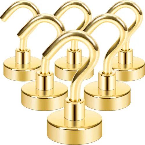 Miniatura 28 de Neosmuk Ganchos magnéticos extrafuertes con resistencia de más de 27 lbs, con imanes de tierras raras resistentes para refrigerador, crucero, Bronce