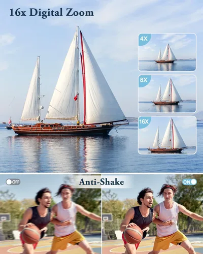 Miniatura 4 de Cámara Digital 4K para Fotografía y Video Enfoque Automático Anti-Vibración, Zoom 16X 48MP Cámara Point and Shoot para Adolescentes Adultos