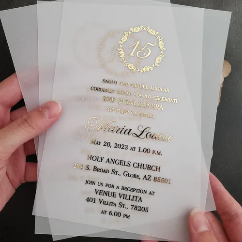 Miniatura 2 de Juego de 10 invitaciones de quinceañera, elegante invitación de cumpleaños número 15 con lámina dorada, cumpleaños de 16 años, membrillo