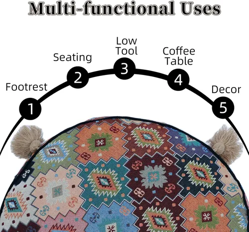 Miniatura 3 de Funda de puf bohemio sin relleno, reposapiés otomano, taburete indio mexicano, puf, almacenamiento para sala de estar, dormitorio, decoración