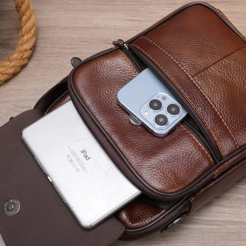 Miniatura 8 de Bolso bandolera de cuero para hombre, de viaje de negocios, al aire libre, bolsa casual, maletín de mano, mochila