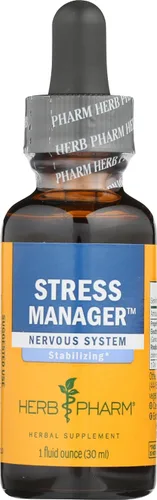 Herb Pharm Administrador del estrés: Tintura adaptogénica de apoyo al estrés, Rhodiola Rosea, extracto de albahaca sagrada, extracto de hongo