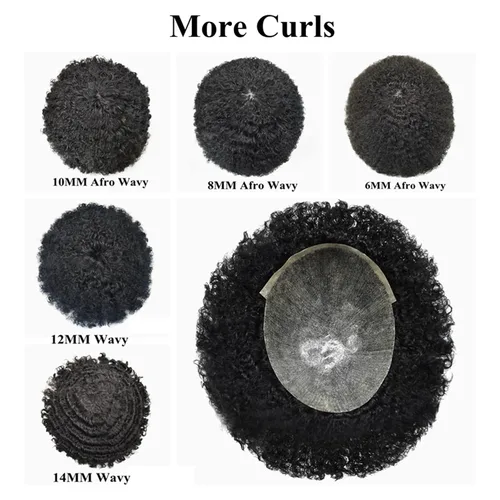 Miniatura 9 de Tupé rizado afro para hombres negros Full Poly African American Curl sistemas de cabello humano inyectado PU Coily Male Hairpieces Poly Hair