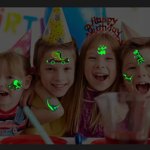 Miniatura 6 de CHARLENT Tatuajes luminosos de dinosaurio para niños, 14 hojas de tatuajes temporales de dinosaurios que brillan en la oscuridad para niños y niñas