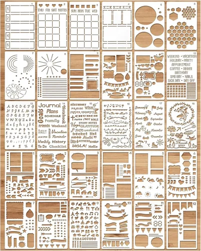 MWOOT Juego de 30 plantillas de diario mixto, plantilla de planificador, plantilla de dibujo, pintura, formas reutilizables, diario de balas,