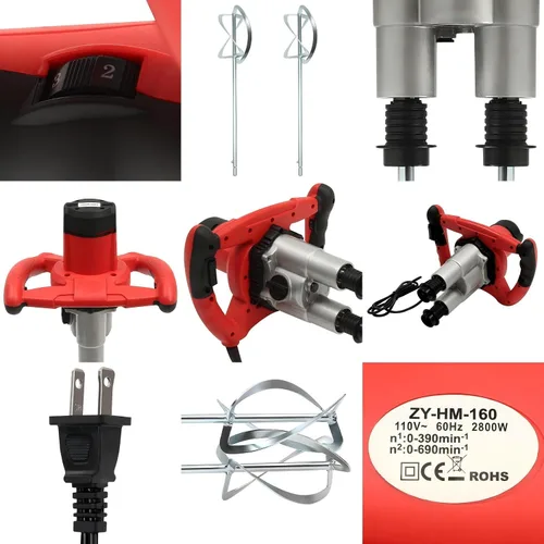 Miniatura 9 de Mezclador de hormigón portátil de 1500 W, mezclador de mortero de cemento de mano, ajustable, 6 velocidades, mortero de lechada de yeso de pintura