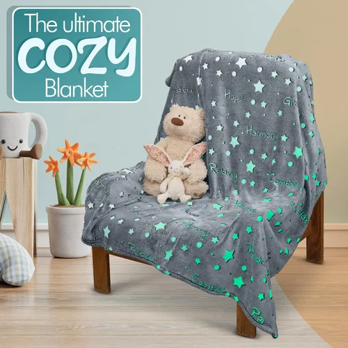Miniatura 9 de Manta que brilla en la oscuridad, súper suave y acogedora de forro polar de peluche con estrellas y palabras de sanación, regalo de cumpleaños