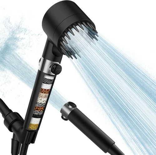 PWERAN - Regadera con filtro y de mano, alta presión, 3 modos de chorro, con filtros descalcificadores de 18 etapas para agua dura, elimina el Negro