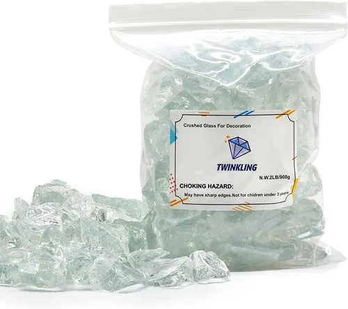 Miniatura 5 de TWINKLING Piedra de grava de vidrio de fuego de alto brillo, vidrio roto, vidrio para fogata, vidrio triturado para decoración de acuario, fosa