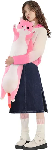 Miniatura 13 de shangman Bonita muñeca de gato de peluche, bonita almohada de peluche suave de caricaturas, almohada larga para dormir, regalo del día de San Negro