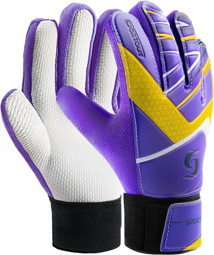 Sportout Guantes de portero para niños, guantes de fútbol con doble protección en la muñeca y material de látex resistente al desgaste y Púrpura