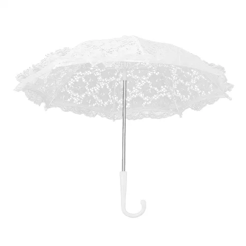 Miniatura 3 de Paraguas de viaje de encaje floral, soportes de paraguas con mango en J, para regalos (51239 blanco)