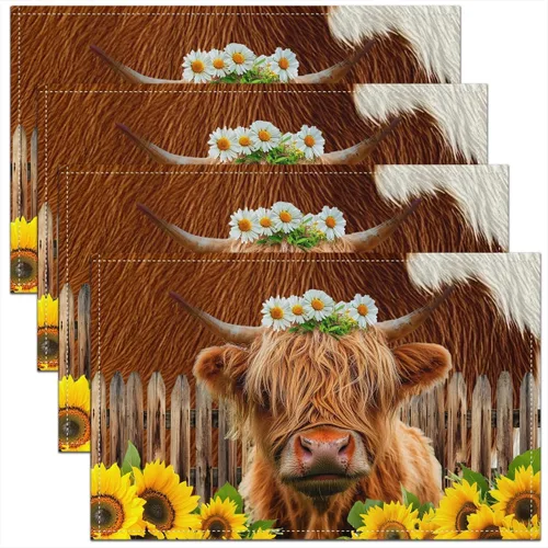 Miniatura 16 de Juego de 4 manteles individuales con diseño de hongos de dibujos animados para cocina, fiesta, manteles individuales de tela lavable con hongos