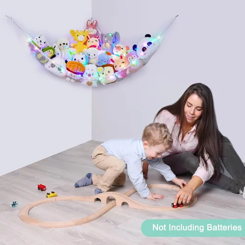 Miniatura 6 de Unicorn Castle Red de animales de peluche o hamaca organizador de almacenamiento de juguetes para niños con luz LED colgante en esquina soporte