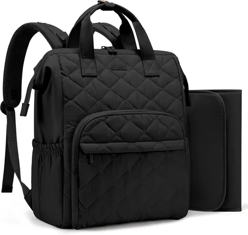 Miniatura 16 de LOVEVOOK Mochila pequeña para pañales, mini bolsa de bebé para niña y niño con cambiador, mochila para pañales para mamá papá con hebillas para Negro