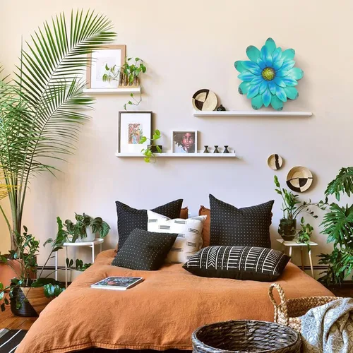 Miniatura 4 de EASICUTI Decoración de pared de metal azul con flores de metal para colgar en interiores y exteriores, hogar, baño, cocina, dormitorio, sala