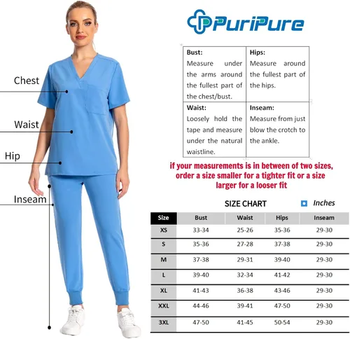 Miniatura 7 de PuriPure Conjunto de ropa quirúrgica para mujer, uniforme de enfermera, pantalones deportivos clásicos con cuello en V y pantalones quirúrgicos