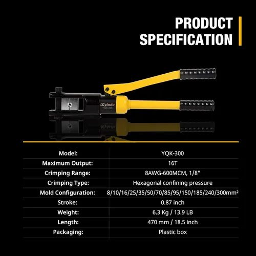 Miniatura 2 de Herramienta de prensado hidráulico 16T 8AWG-600MCM Herramienta de prensado de cables de 0.87 pulgadas Carrera hidráulica Lug Crimper eléctrico