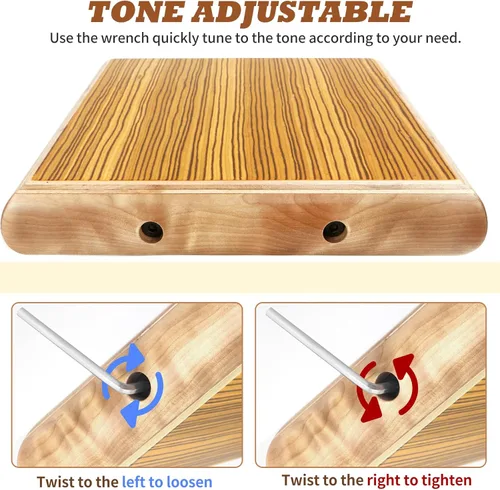Miniatura 4 de Cajon, 12 x 9.4 x 1.7 pulgadas, caja de percusión de madera de cebra caja de ritmos con cuerdas ajustables internas Cajones, llave, bolsa