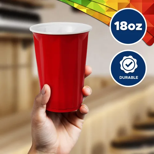 Miniatura 2 de PAMI Vasos de plástico rojos Easy Grip para fiestas [Paquete de 50] – Vasos desechables de 18 onzas – Vasos de plástico para té helado, batidos