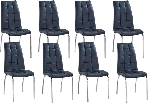 Miniatura 8 de Juego de 4 sillas de comedor de piel sintética, modernas sillas de comedor negras con patas de metal dorado y respaldo ergonómico, tapizadas