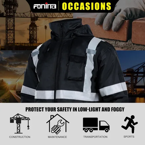 Miniatura 6 de FONIRRA - Chaquetas bomber de alta visibilidad con forro polar, ANSI Clase 2, chaqueta reflectante impermeable para hombres