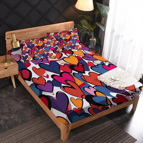 Miniatura 2 de Juego de sábanas de tamaño individual con diseño de corazón, sábanas de microfibra suave y bolsillo profundo, sábanas y fundas de almohada