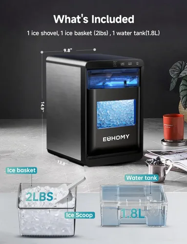 Miniatura 7 de EUHOMY - Fabricador de hielo para encimera de pepitas, máquina de hielo de 40 libras/24 horas, autolimpieza, fabricador de hielo sónico de encimera
