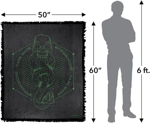 Miniatura 2 de Manta de Harry Potter, 50 x 60 pulgadas, diseño de marca de mortífago, manta tejida de mezcla de algodón con flecos