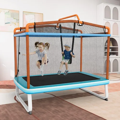 Miniatura 2 de Giantex - Cama elástica de 6 pies rectangular con columpio, cama elástica mini para niños aprobada por ASTM con red, barra horizontal, cierres