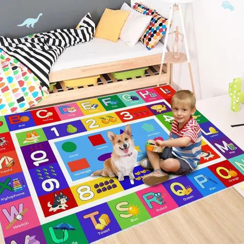 Miniatura 6 de ABC - Alfombra de juego para niños, con forma del alfabeto, con números del alfabeto, alfombra de área educativa de aprendizaje de frutas, grande