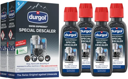 Durgol Swiss Espresso, descalcificador y desincrustante para todas las marcas de máquinas de espresso y cafeteras, 124 mililitros (paquete de 4)