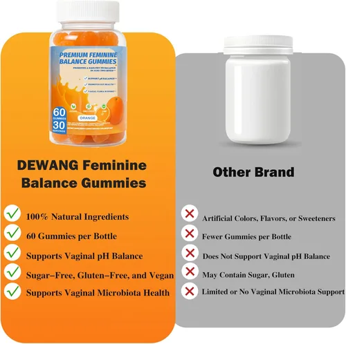 Miniatura 5 de DEWANG Gomitas de equilibrio femenino, equilibrio diario del pH y apoyo a la salud vaginal, probióticos para mujeres, olor y confianza, sabor a